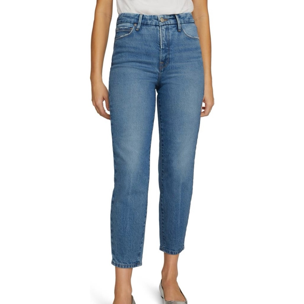 Good American High-Rise Straight Leg Blue Jeans
